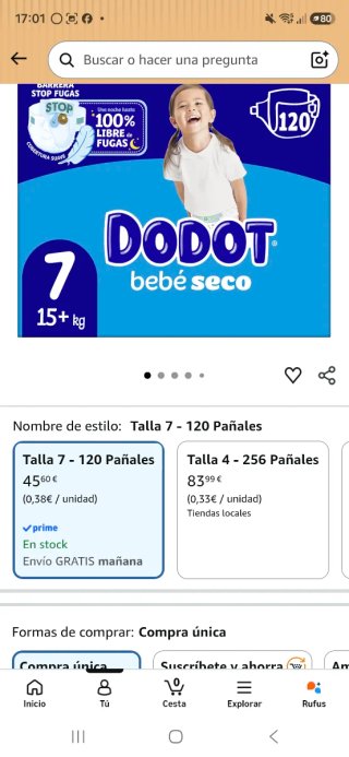 Dodot Bebé Seco Talla 7 - 120 Pañales