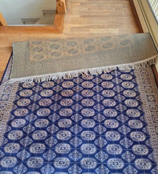 Alfombra estilo oriental azul y beige