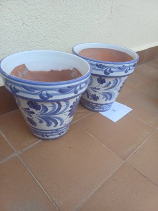 Lote 2 Vasi in Ceramica Blu e Bianco