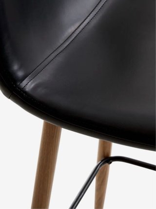 Taburete polipiel negro patas madera