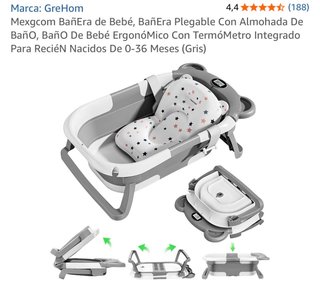 Bañera Bebé Plegable con Termómetro Gris