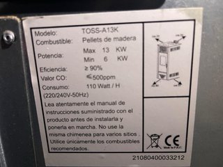 Estufa pellet 13kw, A+