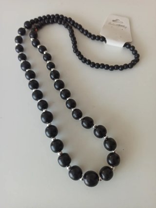 Collar bolas de madera Negras y Plateadas
