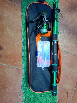 Kit pesca caña carrete aparejos