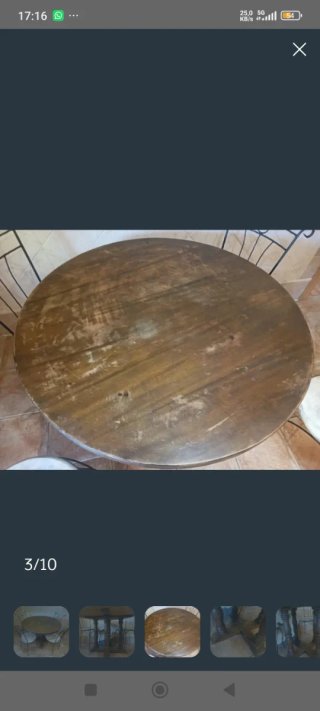 Mesa redonda madera y 4 sillas forja