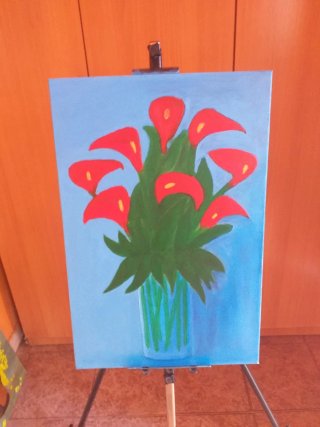 Cuadro de lirios pintado a mano