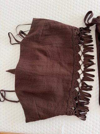 Conjunto Zara Top y Falda Lino Marrón