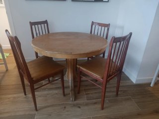 Mesa redonda extensible madera + 5 sillas