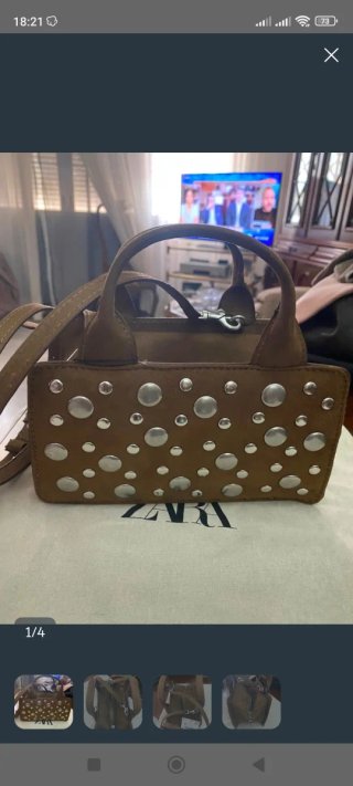 Bolso Zara marrón con tachuelas plateadas