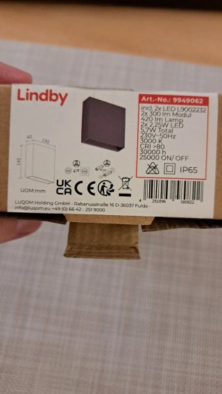 Aplique pared LED Lindby gris exterior