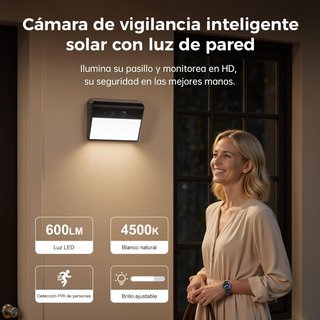 CÁMARA DE VIGILANCIA EXTERIOR SOLAR 2K CON LÁMPARA