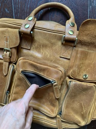 Maletín / Bolso de piel marrón claro con bandolera