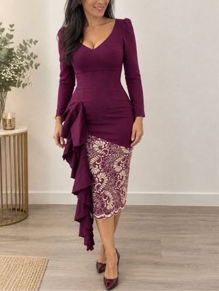 Vestido midi morado con encaje talla 38/40