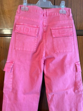 Pantalón Vaquero Cargo Rosa Tiro Alto - Talla S