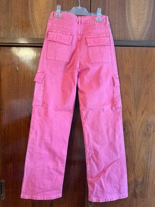 Pantalón Vaquero Cargo Rosa Tiro Alto - Talla S