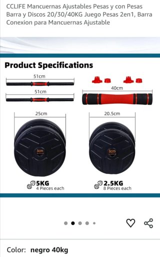 CCLIFE Mancuernas Ajustables 40kg