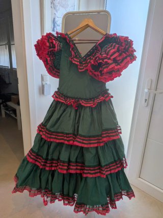 Vestido Gitana Vintage Verde y Rojo