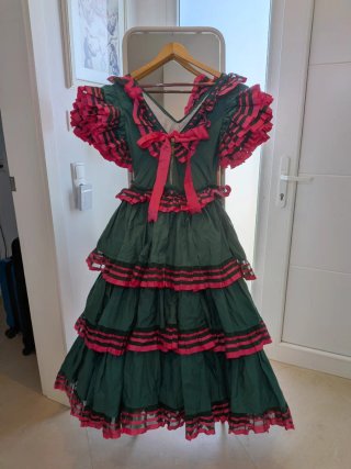 Vestido Gitana Vintage Verde y Rojo