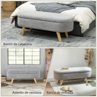 Puff Almacenaje Tapizado Terciopelo Gris