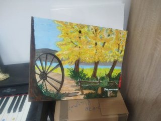 Cuadro paisaje otoñal con rueda