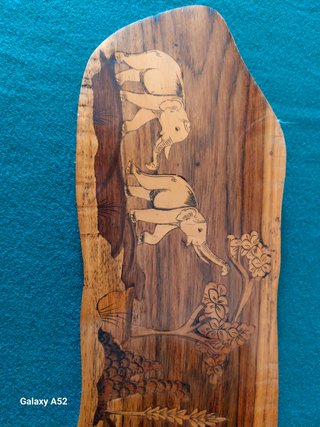 Quadro Legno Intarsiato Elefanti Vintage
