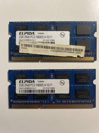 2x Memoria RAM Elpida 2GB PC3-10600S