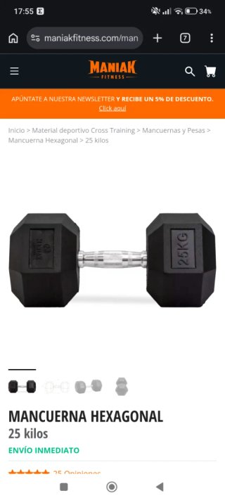 Juego de 2 mancuernas hexagonales 25 kg