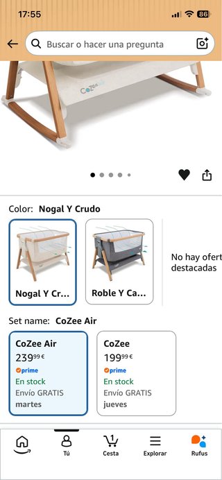 Cuna colecho y mecedora bebé Tutti Bambini