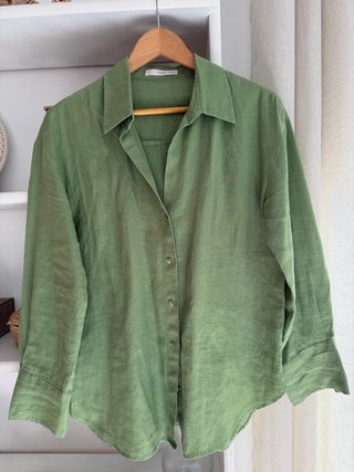 Camisa Lino Mango Verde