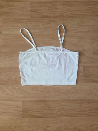 Crop Top Blanco con Estampado Flor Rosa - Talla S