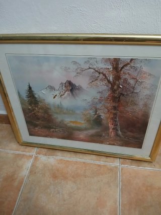 Cuadro paisaje de montaña vintage - Marco dorado