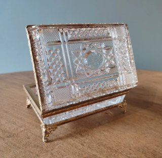Cofanetto portagioie epoca cristallo metallo oro