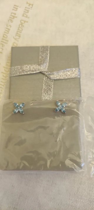 Pendientes Plata Ley Flor Azul