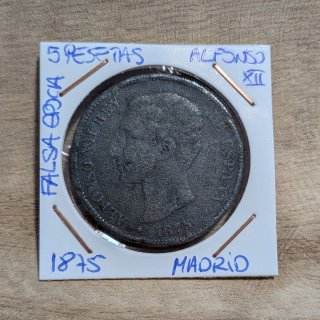 Moneda 5 pesetas Alfonso XII 1875 FALSA de ÉPOCA