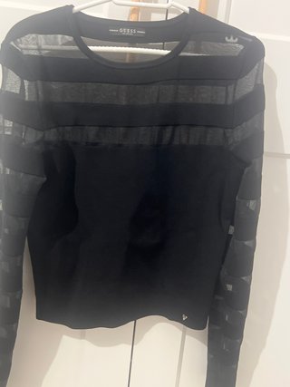 Guess Blusa Transparente Mujer Negra