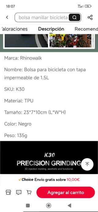 Bolsa Manillar Bicicleta Impermeable