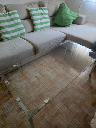 Mesa de centro cristal y metal