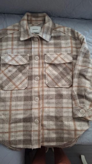 Chaqueta cuadros Stradivarius beige/marrón Talla M