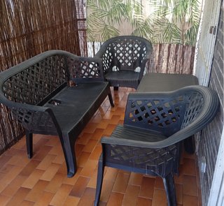 Conjunto terraza: banco, 2 sillones y mesa