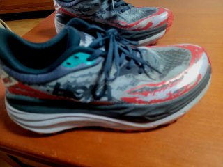 Hoka gris y rojo