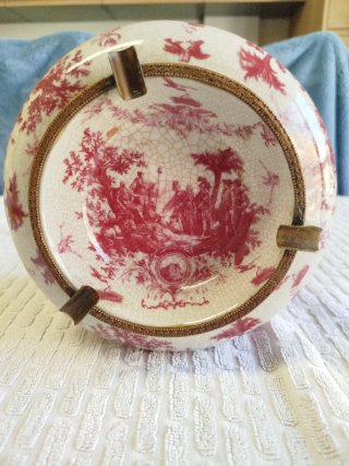 Original cenicero cerámica, escenas Toile de Jouy.