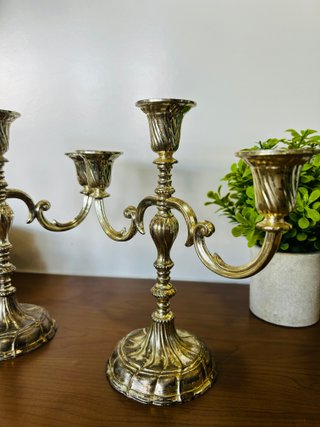 Pareja Candelabros Vintage BMF Alemania Dorado