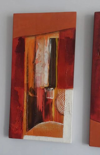 Cuadro triple composición naranja y rojo