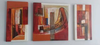 Cuadro triple composición naranja y rojo