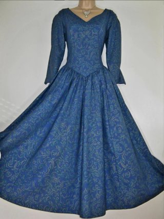 Vestido Vintage Laura Ashley 1988 Azul Dorado