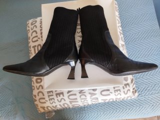 Botines Hispanitas Piel Negra Tejido Talla 38