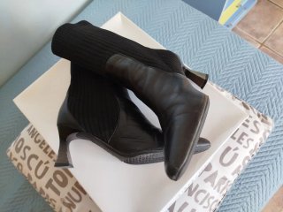 Botines Hispanitas Piel Negra Tejido Talla 38