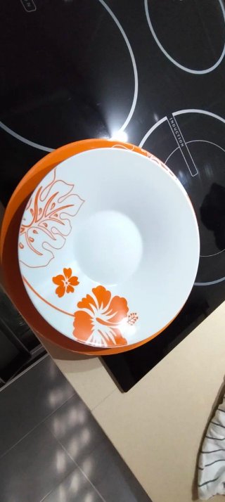 Vajilla 34 piezas flores naranja y blanco
