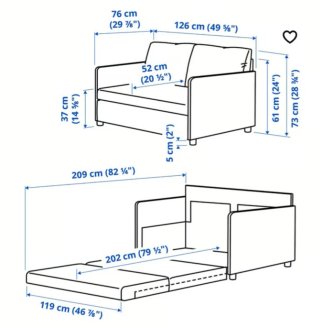 Sofá Cama 2 Plazas Gris Ikea