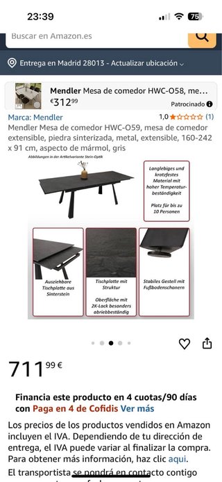 Mesa comedor aspecto marmol